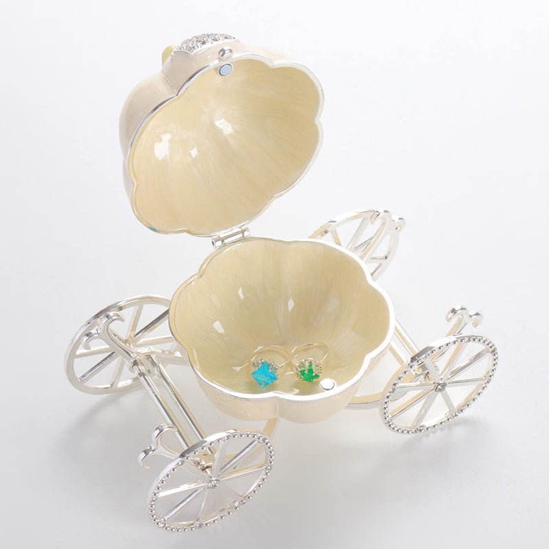 LASODY Hand Painted Enameled Cinderella Pumpkin Carriage Decorative Hinged Jewelry Trinket Box Unique Gift for Family,Jewelry Chests - Image 3